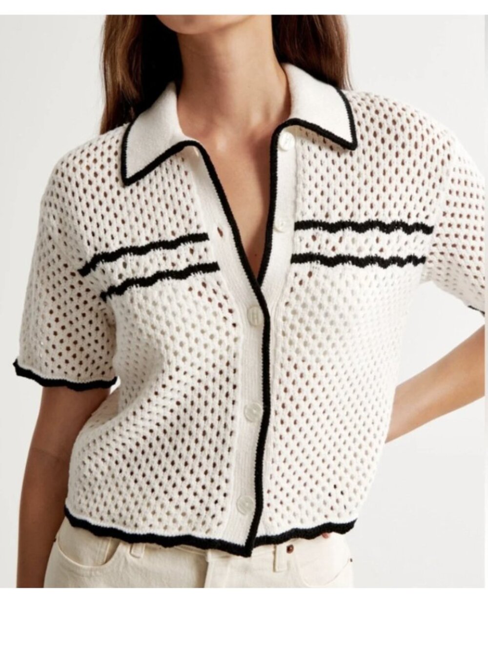 Abercrombie & Fitch Crochet-Style Button-Up Polo